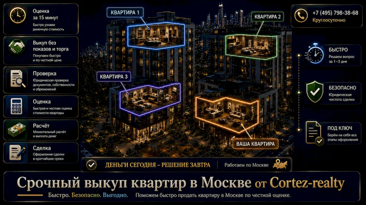 Срочный выкуп квартир в Москве, Московской области и Новой Москве с Cortez Realty